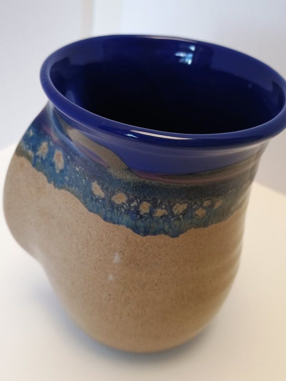 Right Hand Warmer Coffee Mug, Signed: Neher 2021, Art Pottery, Cobalt Drip Glaze - Picture 3 of 7